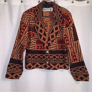 Kokopelli New Mexico Collection Vintage Southwestern Print Cropped Jacket.